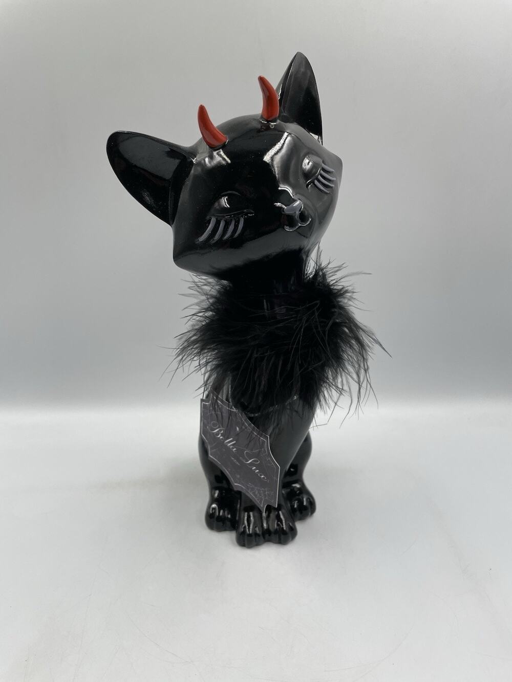 Adorable Bella Lux Glossy Feisty Black Cat With Fur & Eyelashes NWT